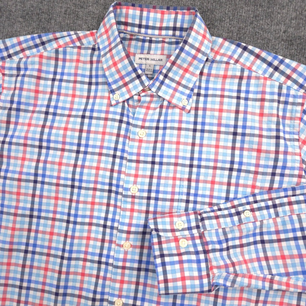 Peter Millar Chambly Crown Lite Sport Shirt Mens L Multicolor Check Performance